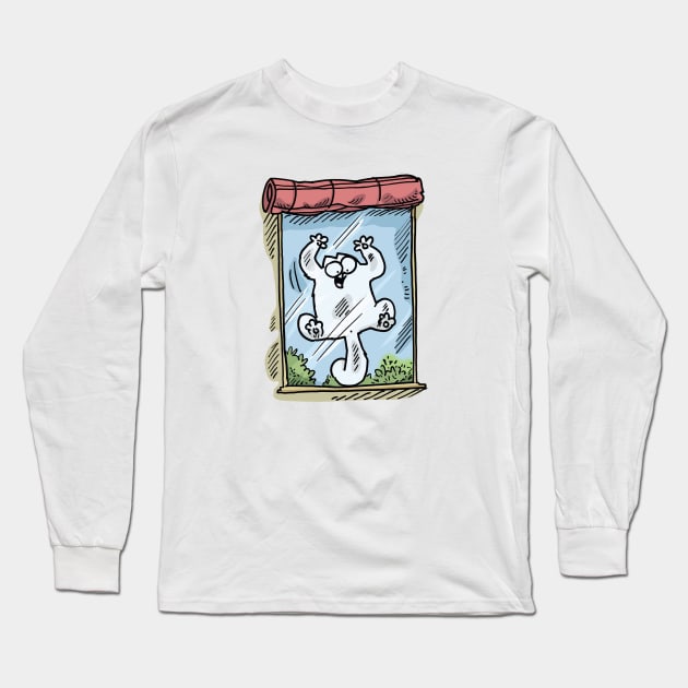 Simons Cat And The Window Funny Long Sleeve T-Shirt by devanpm